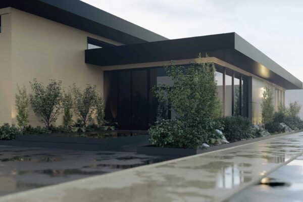 Proposed exterior concept rendering of the new Meals on Wheels of the Monterey Peninsula kitchen facility in Seaside, California.