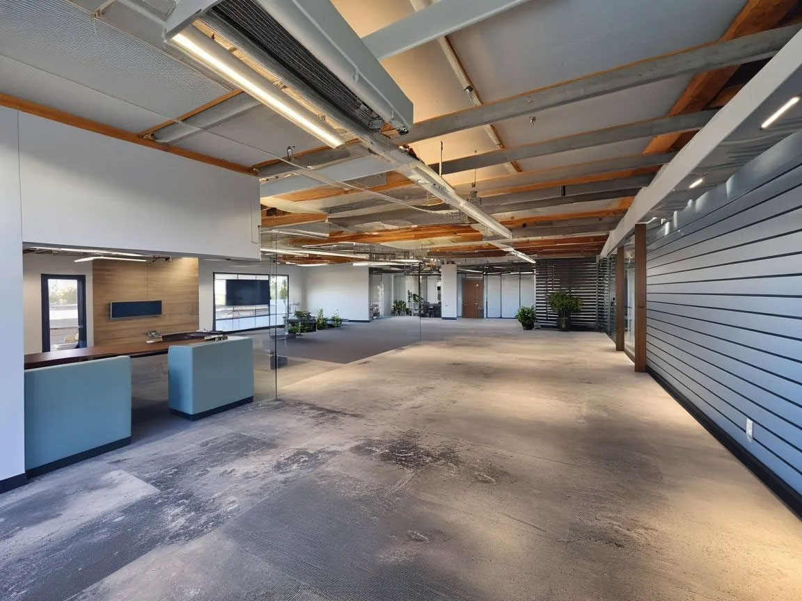 Proposed interior concept rendering of the new Meals on Wheels of the Monterey Peninsula facility showing an open interior with exposed ceilings and flexible workspace.